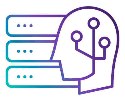 Head icon with connecting lines to data servers - Vermont Case Management and Labor Exchange
