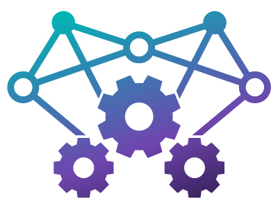 Gears and connecting lines with dots icon - Vermont Case Management and Labor Exchange