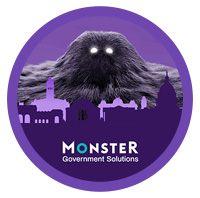 Monster behind skyline with federal buildings
